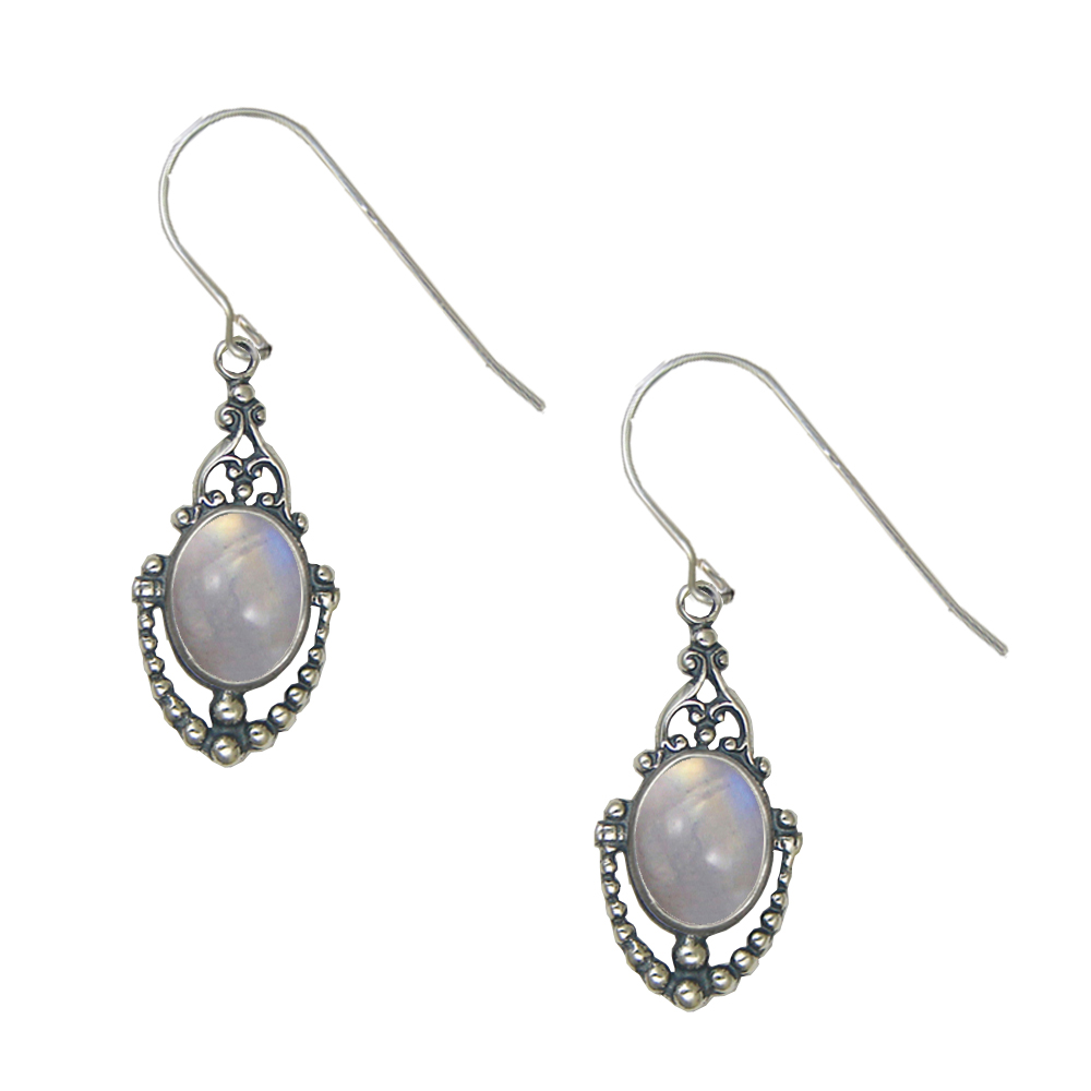 Sterling Silver Victorian Rainbow Moonstone Drop Dangle Earrings